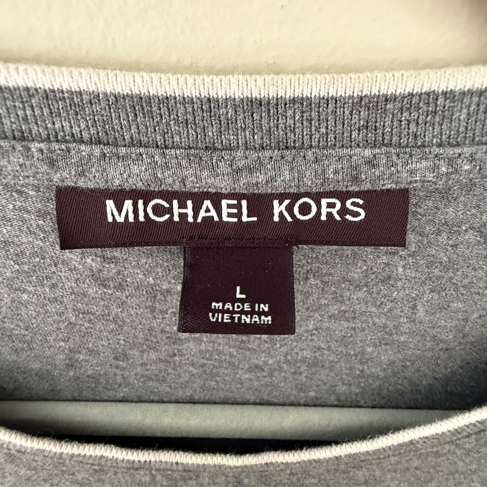 Michael Kors Mens Gray Debossed Logo Ringer Crewneck T-Shirt Size Large - Picture 3 of 7